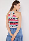 Halter Neck Cotton Crochet Chevron Top, Pink, large