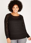 Mesh Stripe Batwing Top+, Black, large