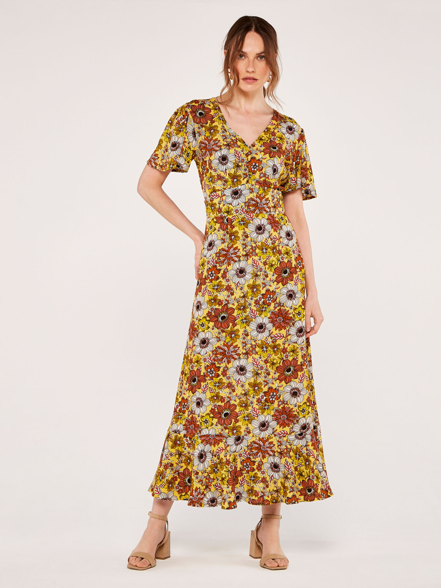Floral Angel Sleeve Dress | Apricot UK