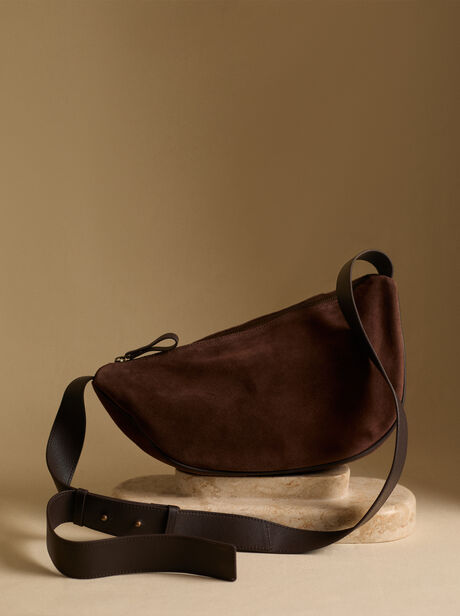 Suede Half Moon Crossbody Bag