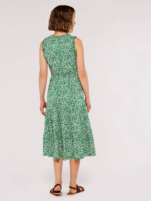 Daisy Print Tiered Midi Dress, Green, large