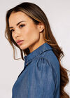 Ruffle Denim Swing Mini Dress, Blue, large