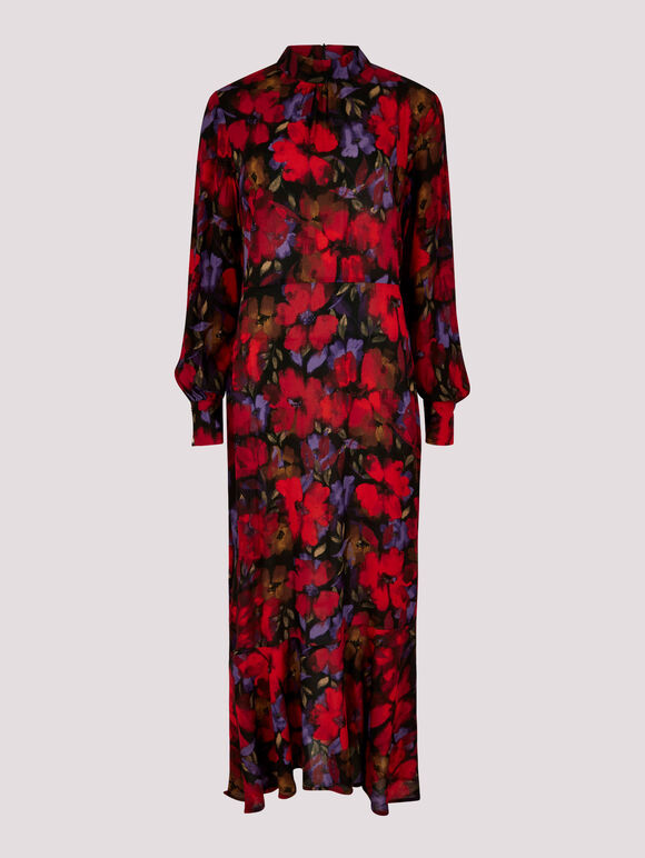 Floral Midaxi Dress, Red, large