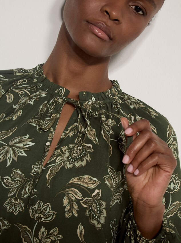 Folk Floral Blouse, Green, large
