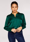 Long Sleeve Satin Shirt, Green, large