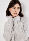 Cable Knit Roll Neck Jumper, Grey, large