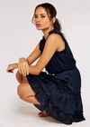 Satin Shimmer Jacquard Dress, Navy, large