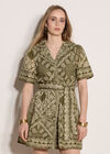 Scarf Print Shirt Mini Dress, Khaki, large
