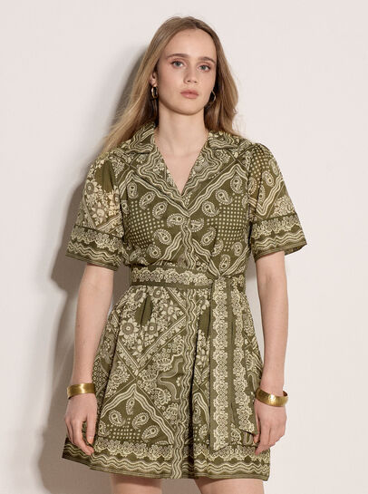 Scarf Print Shirt Mini Dress