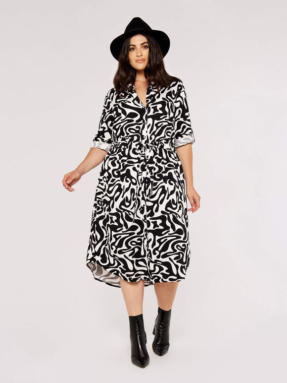 Curve Swirl Print Dress, Cream, large