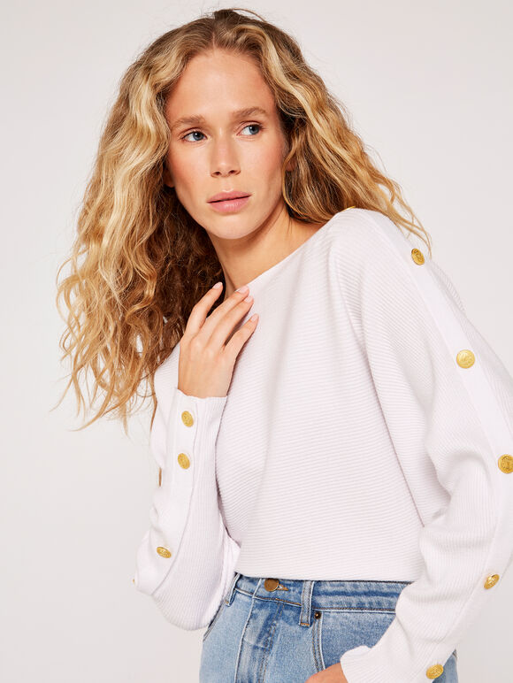  Button Detail Jumper, Cream, large