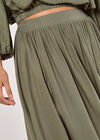 Linen Blend Pleated Midaxi Skirt, Khaki, large