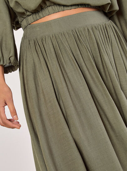Linen Pleated Midi Skirt