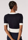 Contrast Trim Cotton Cardigan, Navy, large