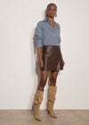 Faux Leather Mini Skirt, Brown, large