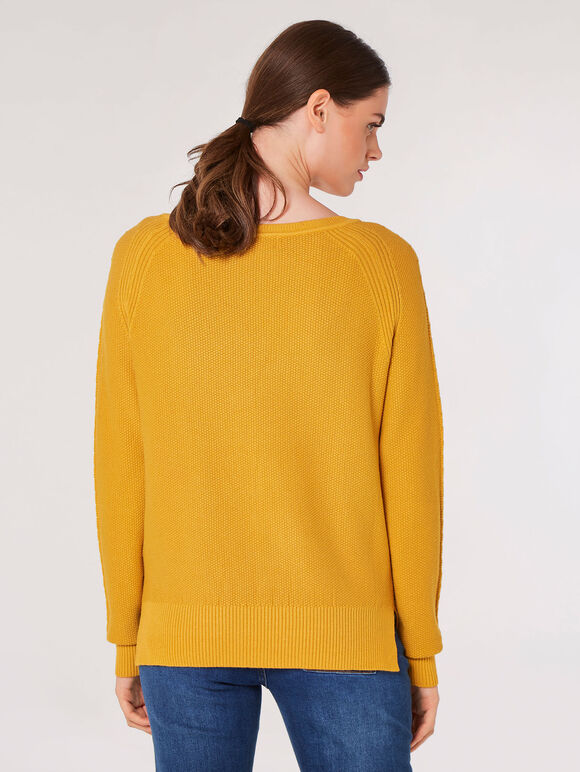 Waffle Knit Aran Jumper, Mustard, large