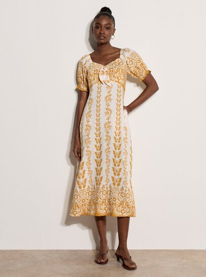 Butterfly Border Print Midi Dress