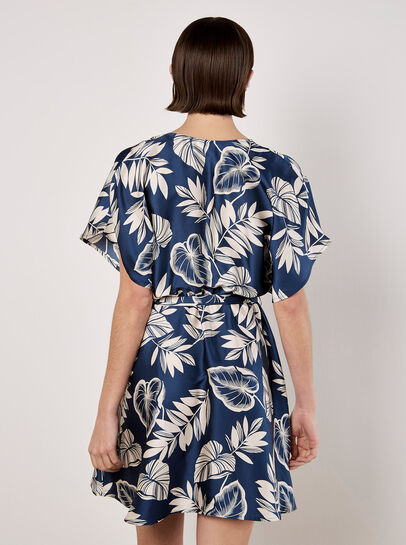 Tropical Leaf Print Satin Mini Dress