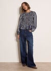 Shirred Bodice Stripe Top, Navy, large