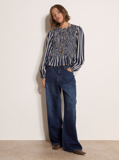 Shirred Bodice Stripe Top