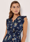 Robe mi-longue à imprimé floral, bleu marine, grand