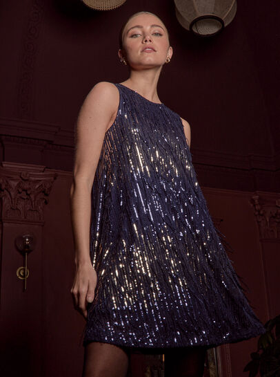 Sequin Fringe Swing Mini Dress