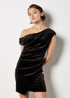 One-Shoulder Velvet Bodycon Mini Dress, Black, large
