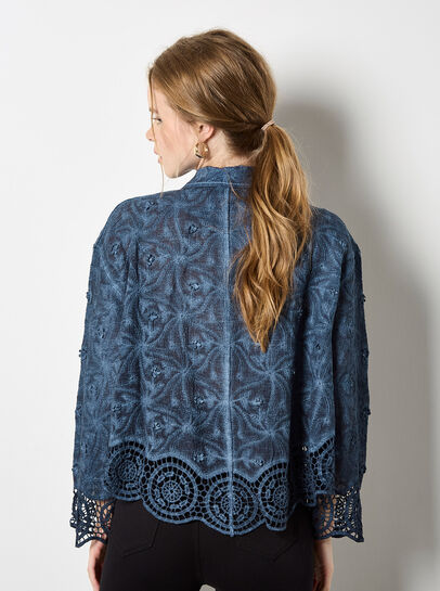 Textured Cotton Floral Crochet Blouse