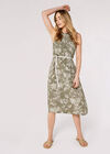 Palm Scene Midi Dress, Khaki, large