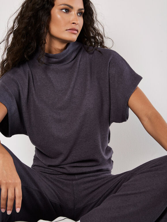 Soft Touch Ruched Top, Dark Grey - Charcoal, large
