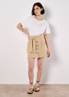 Paper Bag Button-Down Mini Skirt, Stone, large