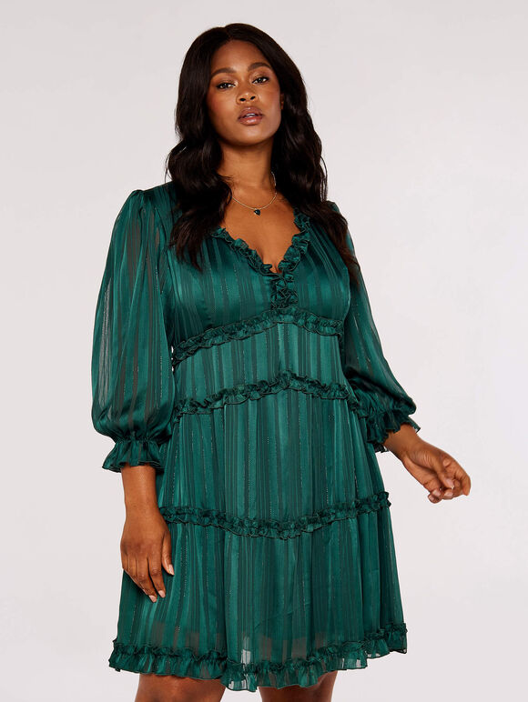 Curve Ruffle Mini Dress, Green, large