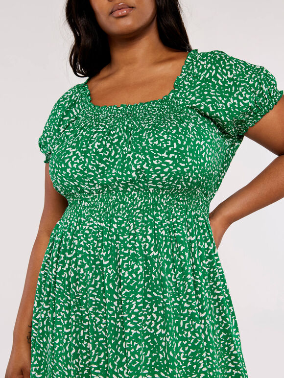 Curve Milkmaid Midi Dress, Green, large