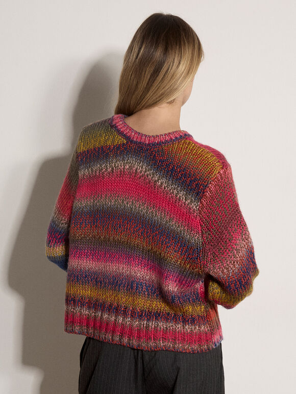 Chunky Knit Tonal Stripe Jumper, Navy, large