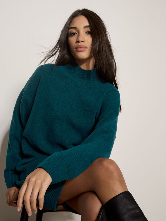 Soft Oversized Jumper Mini Dress, Teal, large