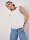 Floral Embroidered Shell Top, White, large