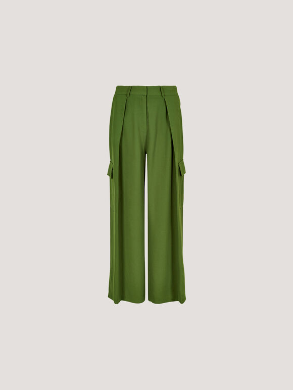 Wide Leg Fluid Cargo Trousers, Green, large