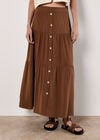 Linen Blend Tiered Maxi Skirt, Rust, large