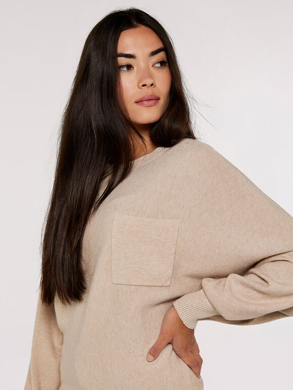 Pocket Batwing Jumper, Stone, large