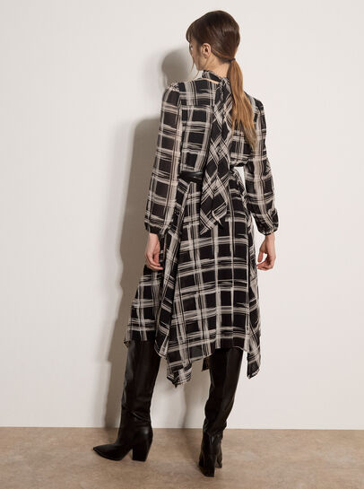 Check Crepe Midi Dress