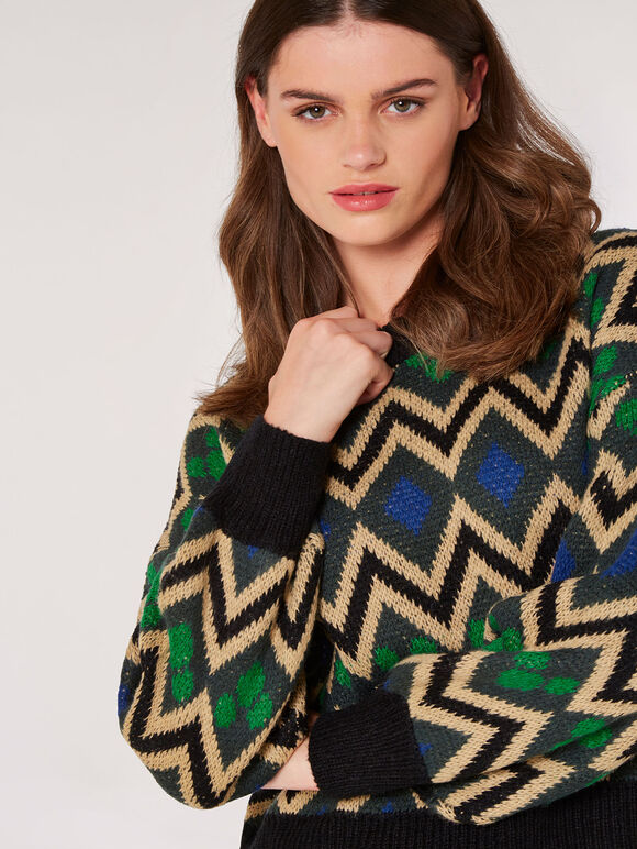 Geometric Chevron Jumper, Green, large