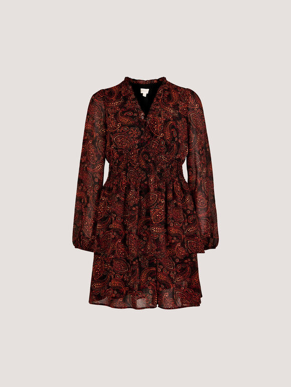 Batik Paisley Mini Dress, Orange, large