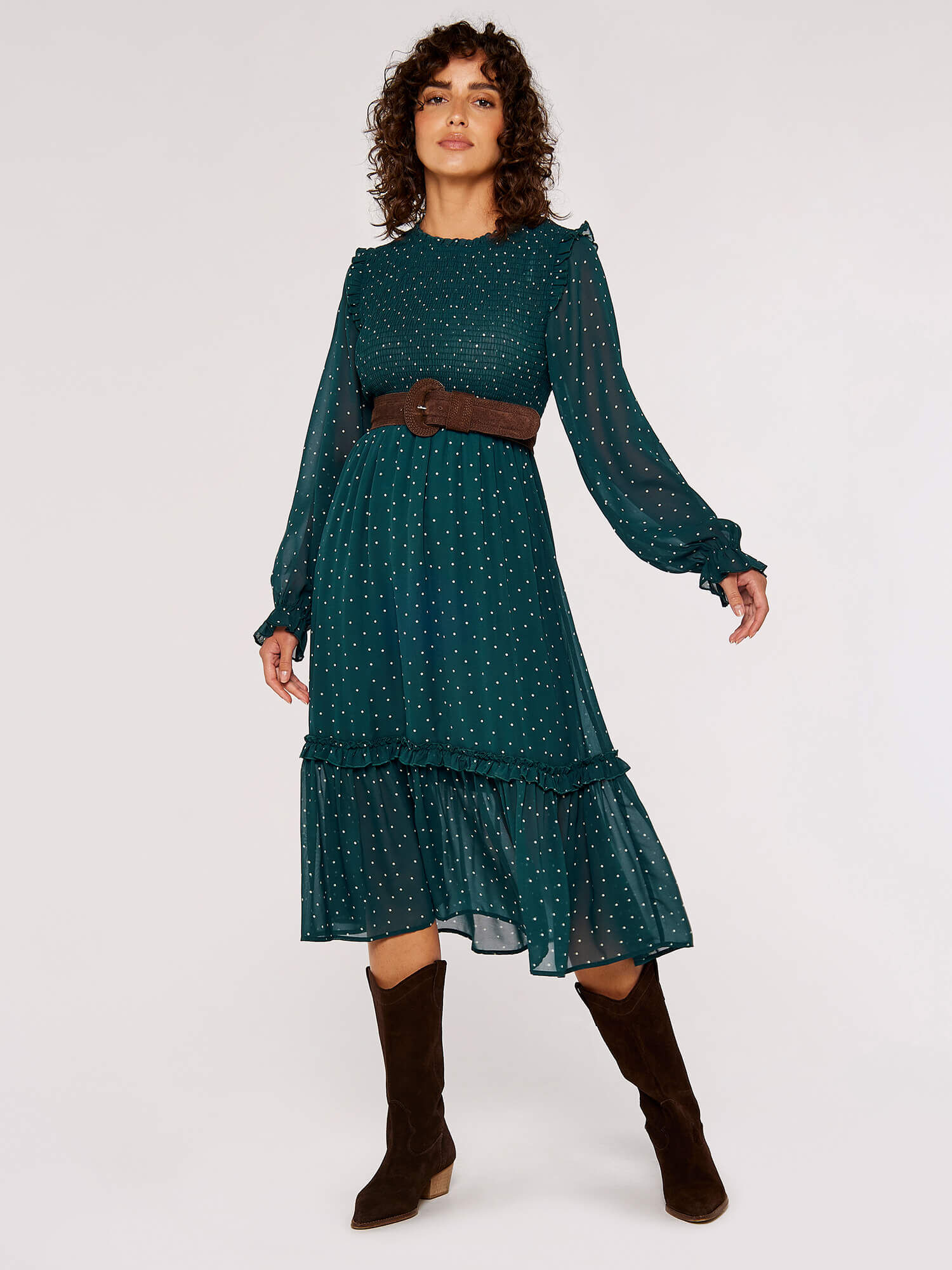 Smocked polka dot dress on sale