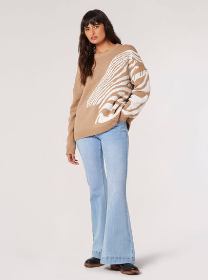 Fuzzy Zebra Stripe Oversized Jumper