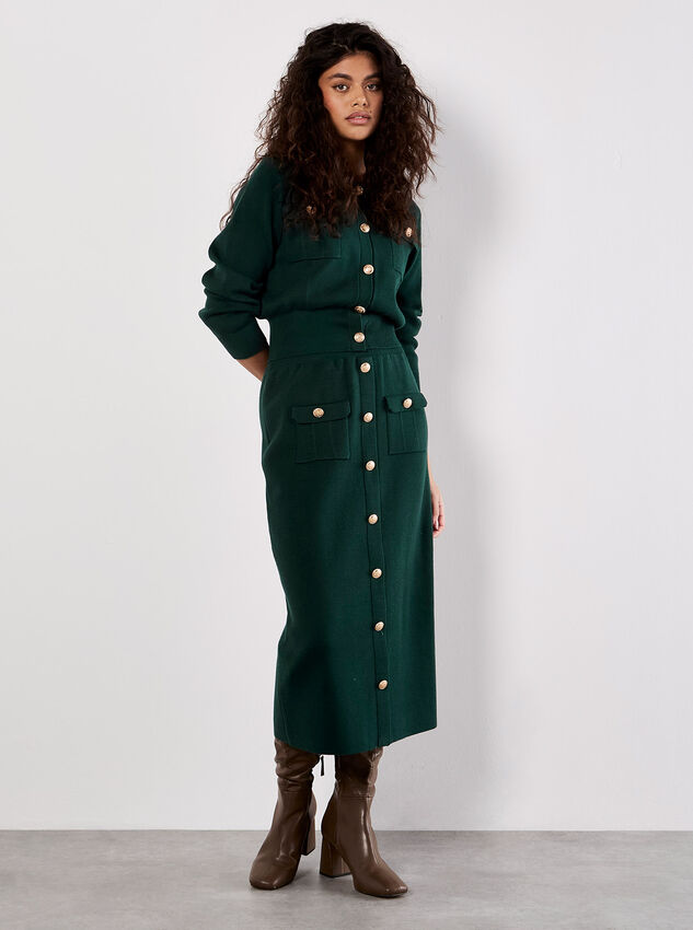 Gold Button Knit Cardigan, Green, large