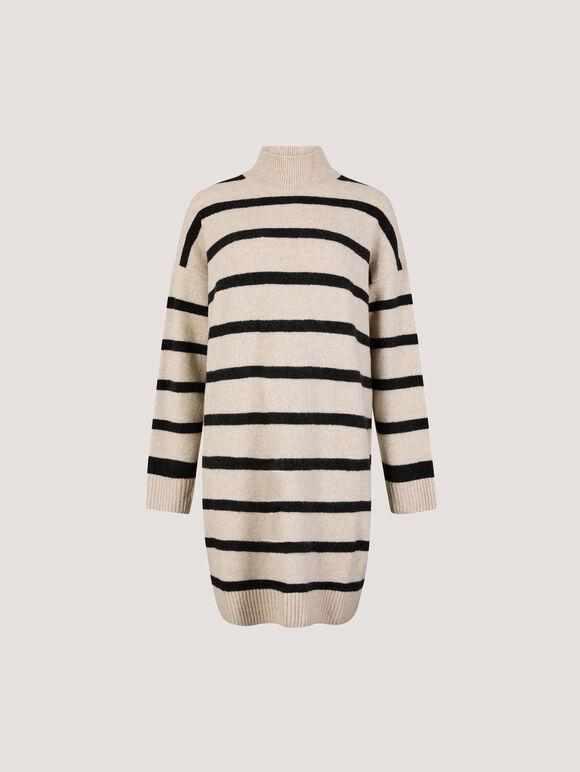 Stripe Oversized Jumper Mini Dress, Stone, large