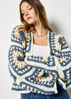 Hand-Knit Crochet Squares Cardigan, Cream, large