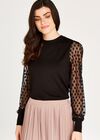 Polka Dot Mesh Sleeve Knit Jumper, Black, large