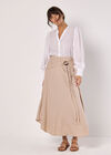 Linen Blend Hanky Hem Midi Skirt, Stone, large