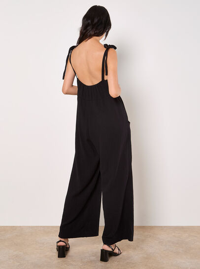 Textured Cotton Wide Leg Jumpsuit